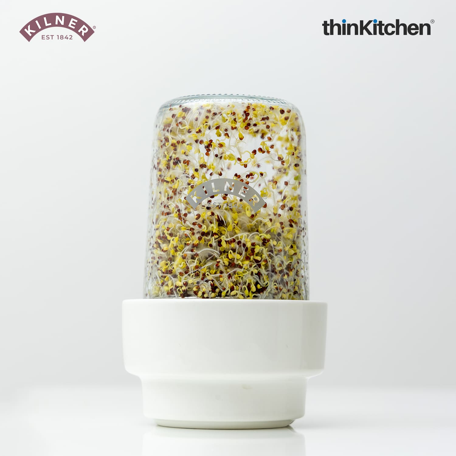 Kilner Sprouting Set | Glass Sprout Jar with Stainless Steel & Ceramic Base - 3