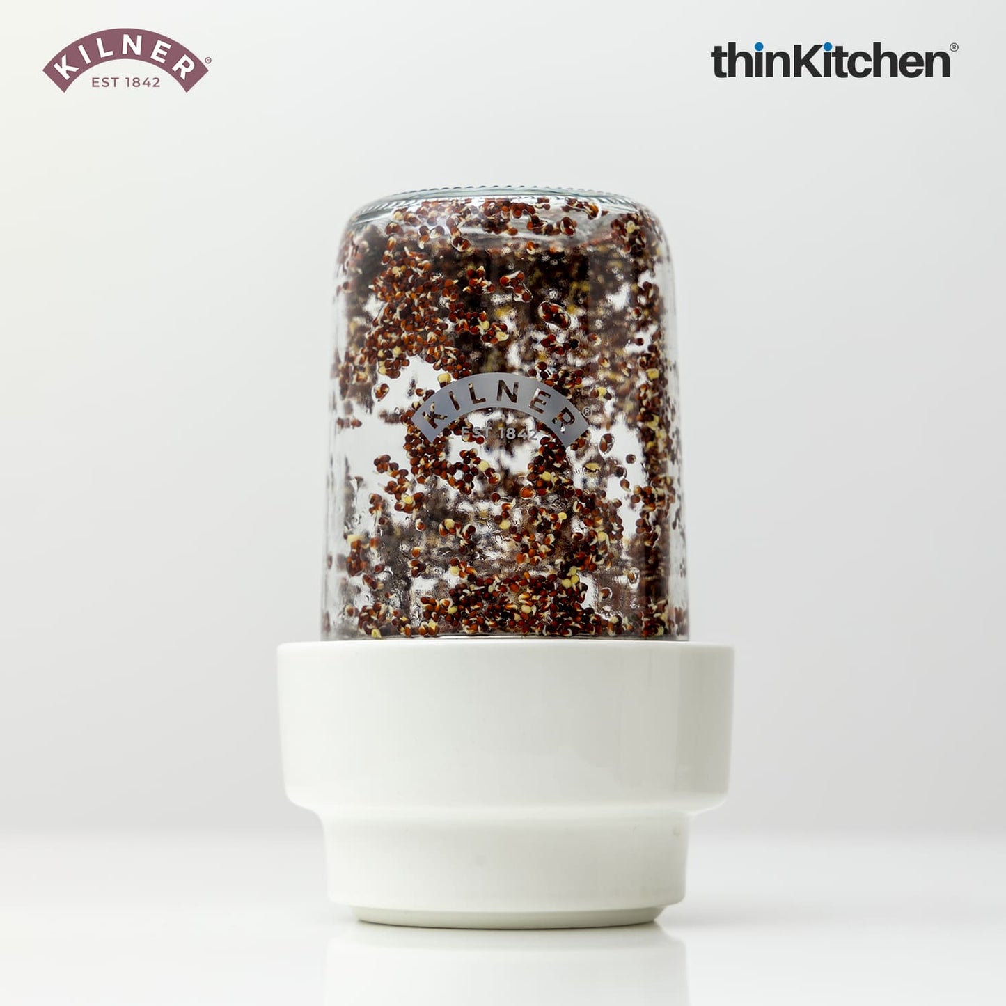 Kilner Sprouting Set | Glass Sprout Jar with Stainless Steel & Ceramic Base