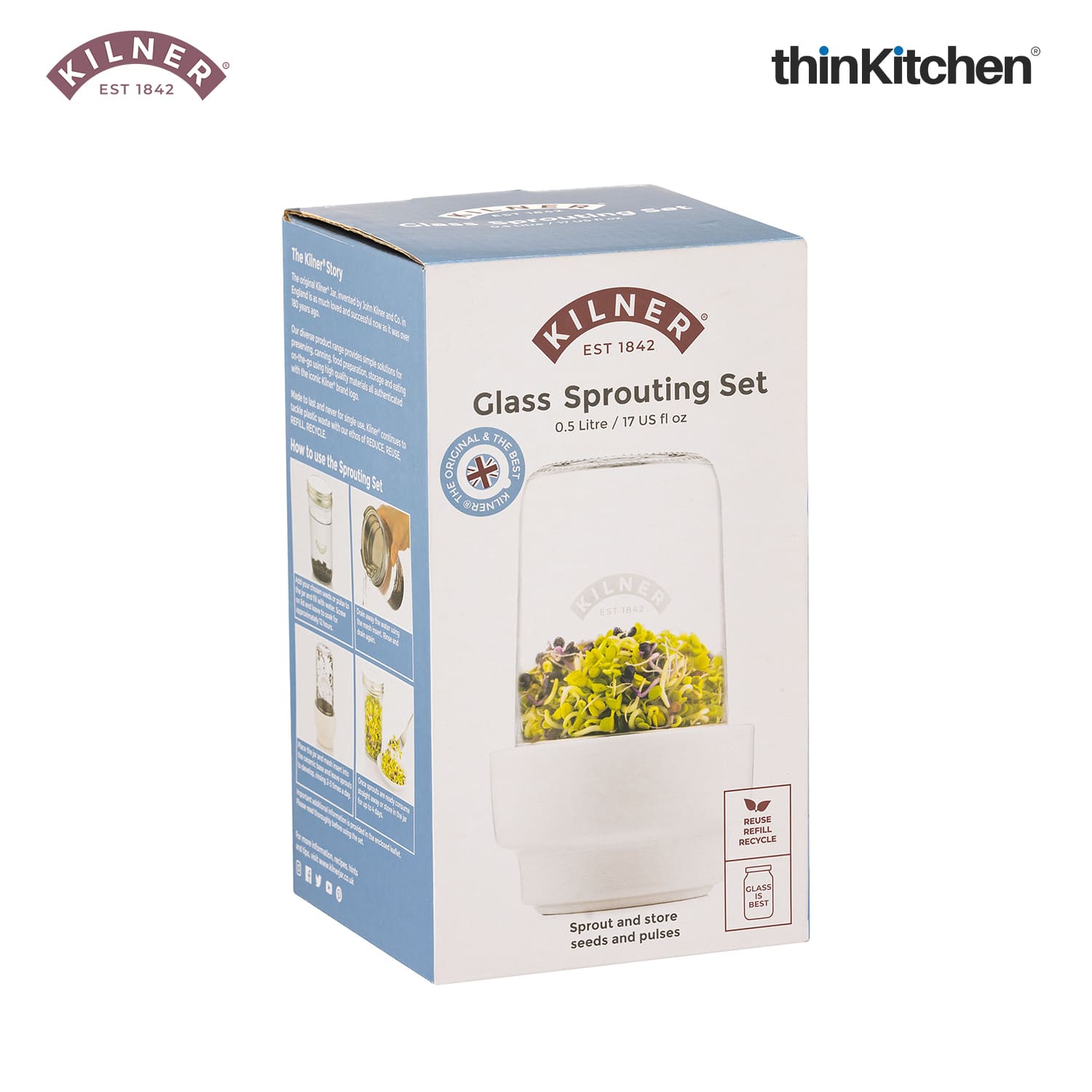 Kilner Sprouting Set | Glass Sprout Jar with Stainless Steel & Ceramic Base - 7