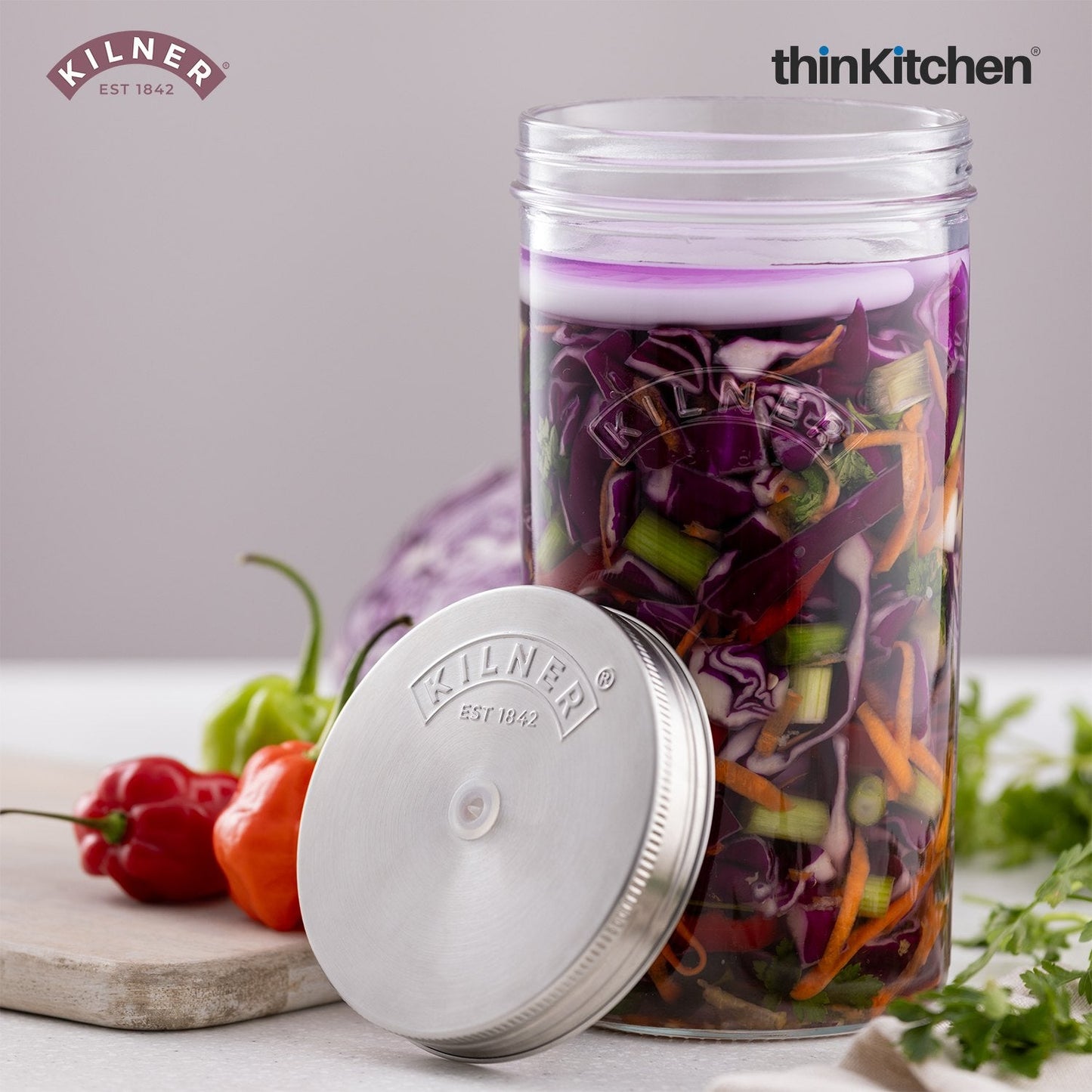 Kilner Glass Fermentation Jar Set – 1 Litre | Premium Sodalime Glass | Includes Ceramic Weights, Stainless Steel Lid & Recipe Booklet | Durable, Reusable & Sustainable