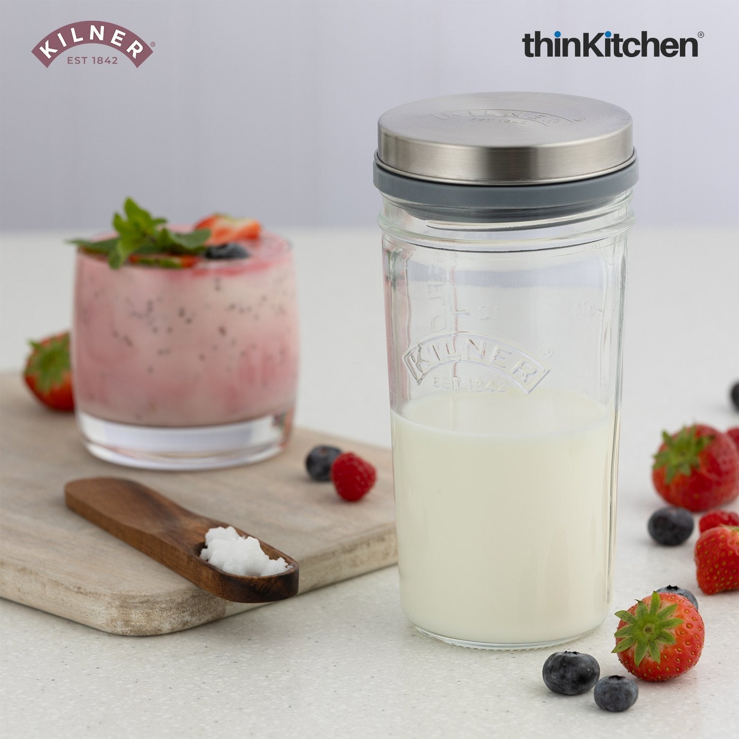 Kilner Kefir Set – 500ml Glass Jar with Strainer Cap, Spoon & Lid | Kefir Starter Kit - 8