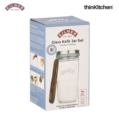 Kilner Kefir Set – 500ml Glass Jar with Strainer Cap, Spoon & Lid | Kefir Starter Kit