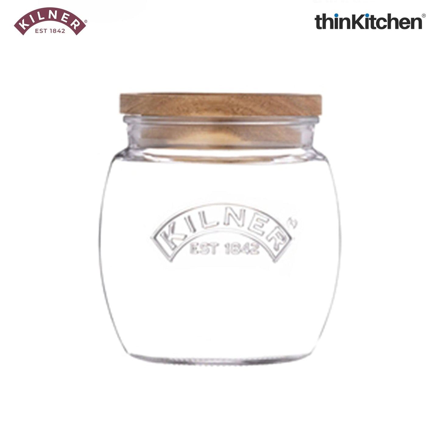 Kilner Premium 850ml Universal Airtight Glass Jar with Push Top Wooden Lid for Dry Food Like Grains, Pulses, Spices, And Cereals | Transparent, BPA Free, Reusable Kitchen Storage Container