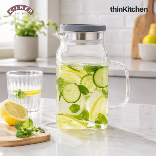 Kilner 1.2L Glass Water Jug with Stainless Steel Lid & Filter
