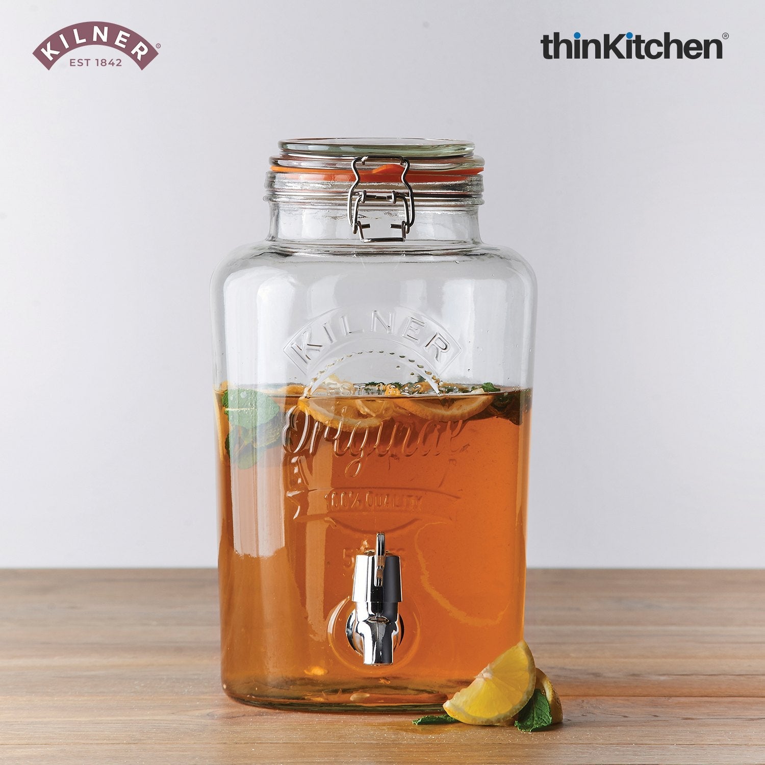 Kilner Clip Top Round Glass Drinks Dispenser with Tap – 5 Litre Juice Container, Premium Glass Juice Dispenser with Airtight Seal for Parties & Home Entertaining - 1
