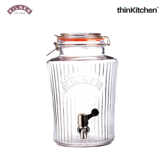 Kilner® Clip Top Round Drink Dispenser | 5 Litre | Beverage Dispenser with Tap for Juices, Cocktails & Soft Drinks