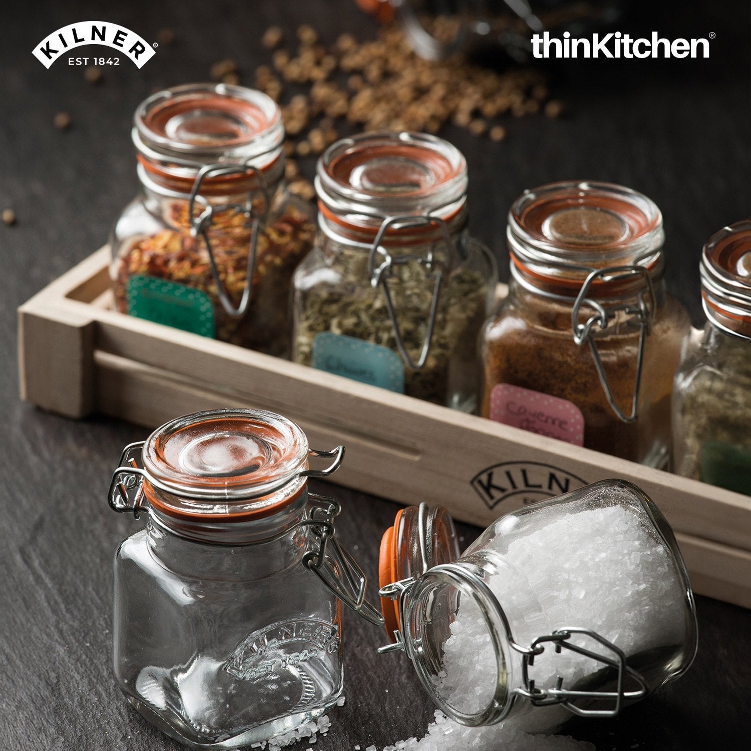 Kilner Clip Top Square Spice Jar 70ml – Airtight Glass Jar for Spices, Herbs & Masalas – Compact, BPA-Free & Reusable Kitchen Storage Container - 3