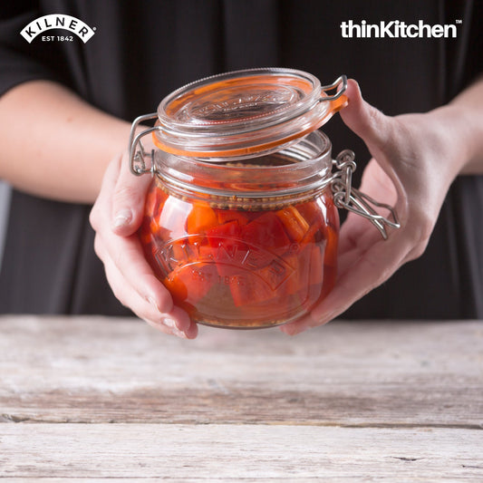 Kilner Round Clip Top Glass Jar 500 ml | Airtight 500ml Glass Jar with Glass Lid & Stainless-Steel Clip | Premium Food Storage Container for Jam, Chutneys, Tea, Coffee & Grains