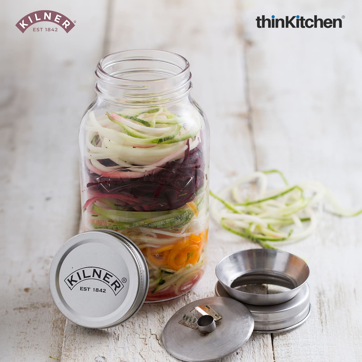 Kilner Spiralizer Set with 1 Litre Jar – Vegetable Spiralizer with Stainless Steel Blade & Storage Lid - 1