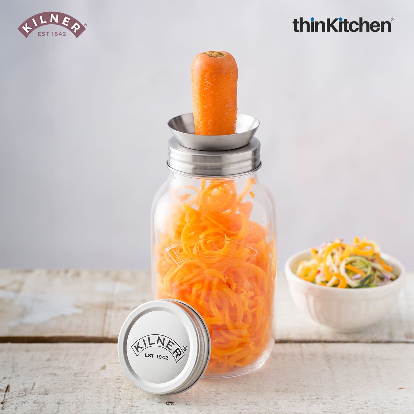 Kilner Spiralizer Set with 1 Litre Jar – Vegetable Spiralizer with Stainless Steel Blade & Storage Lid
