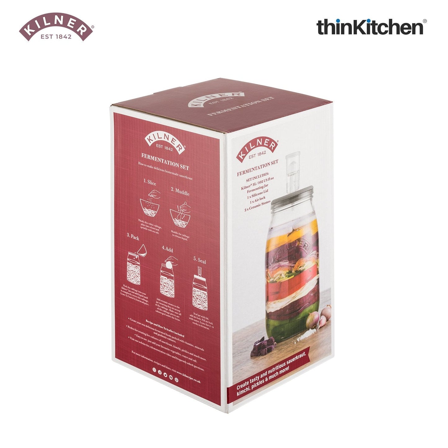 Kilner Fermentation Set 3 Litre | Premium Glass Fermenting Jar with Airlock & Ceramic Weights