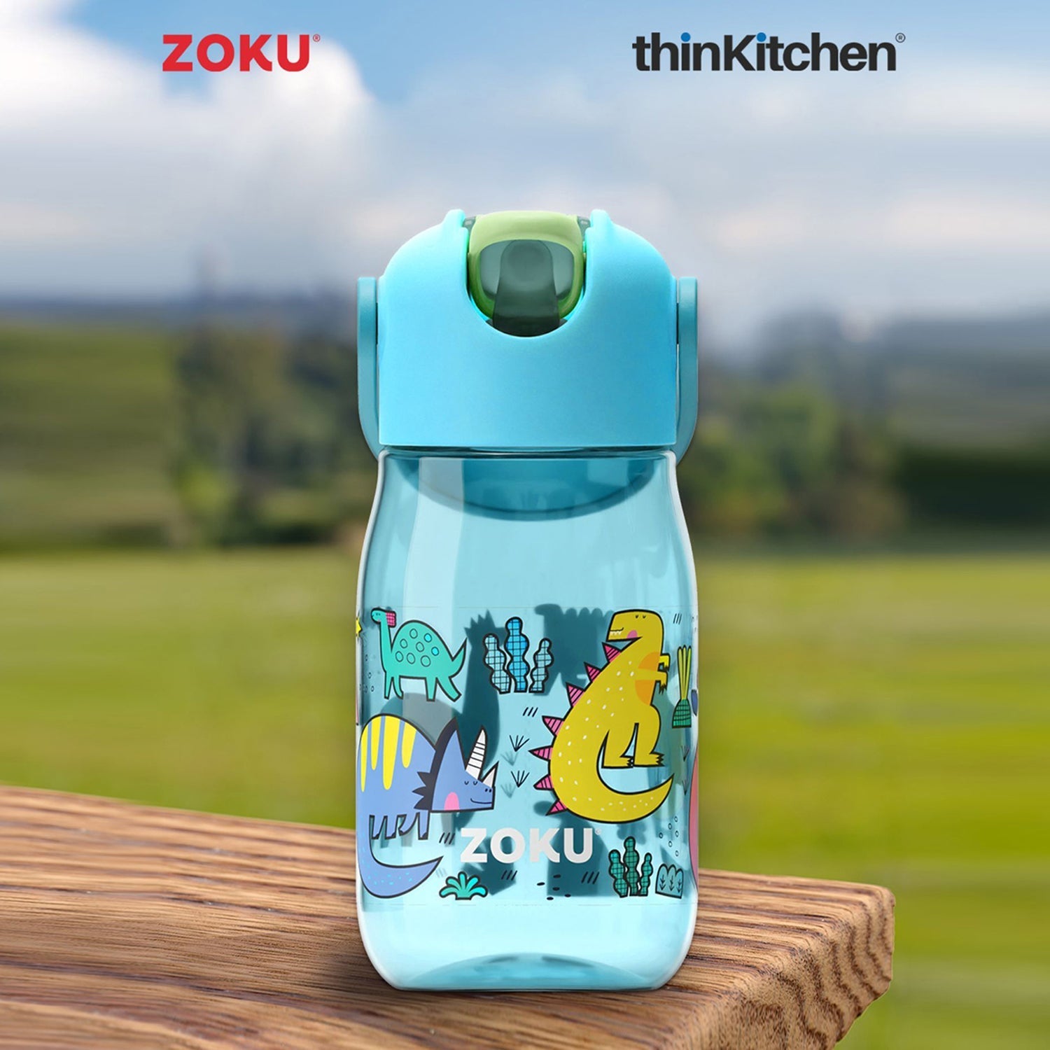 Zoku Combo sets of Dino Kids Flip Straw Bottle x  Neat Bento Box - 2