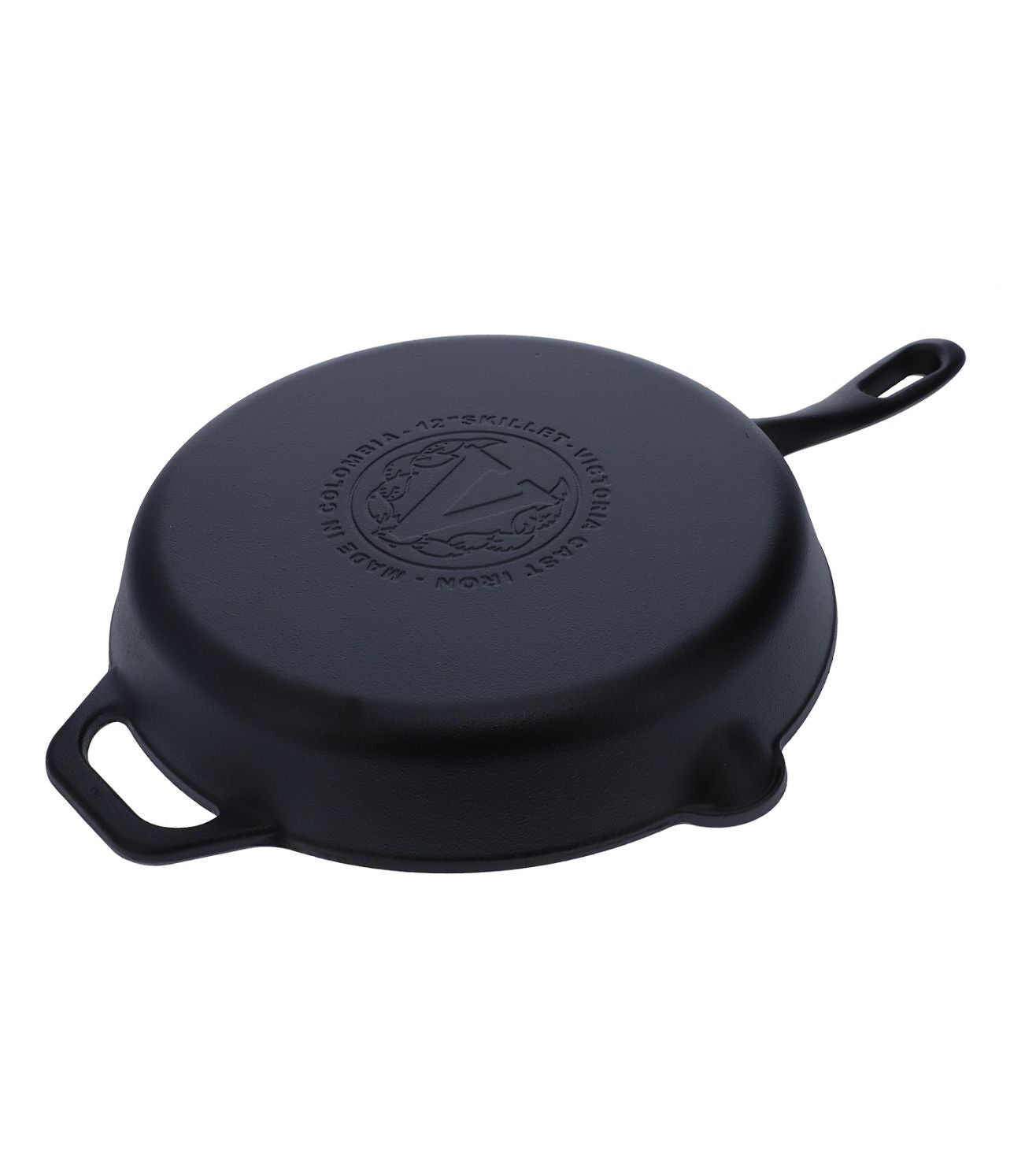 Victoria Cast Iron Skillet Large Frying Pan with Helper Handle Seasoned with 100% Kosher Certified Non-GMO Flaxseed Oil, 12 Inch, Black