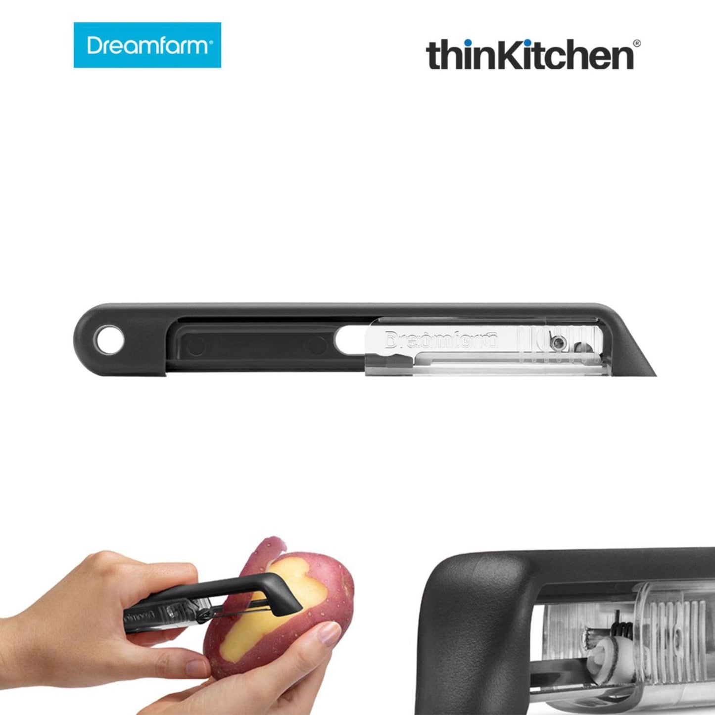 The Dreamfarm Power Prep Kit: Clongs Stainless-Steel Tongs with Silicone Heads x Ograte Two-sided Speed Grater x Sharple Self-Sharpening Vegetable Peeler