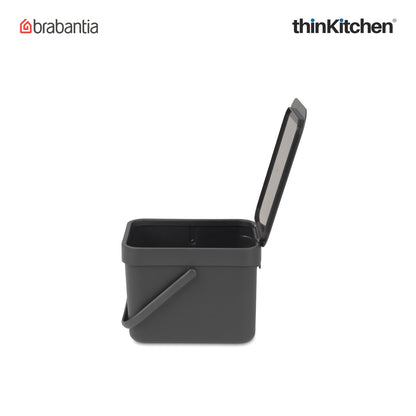 Brabantia, Sort&Go, Dustbin, Sort & Go Waste Bin, 6 Litre, Grey