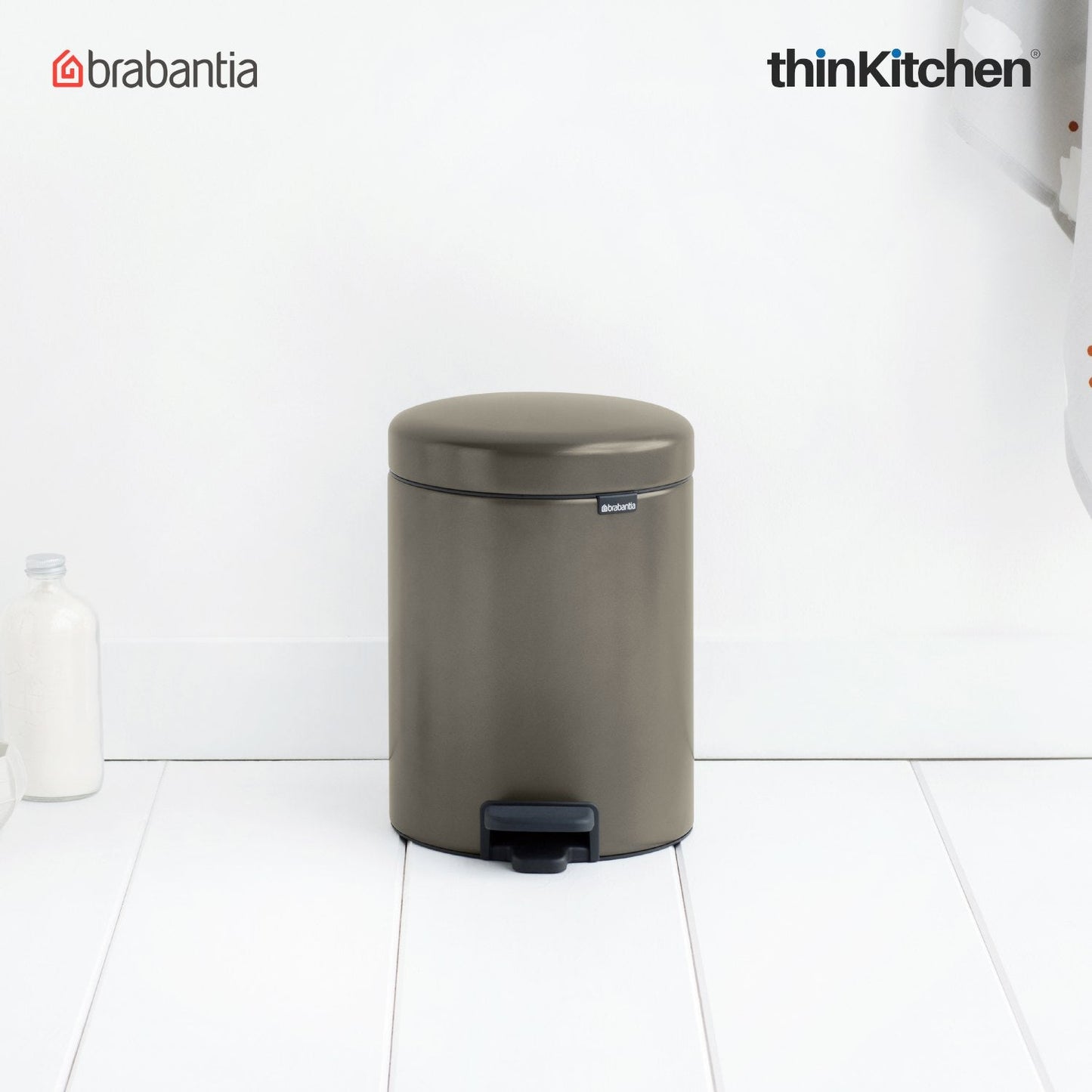 Brabantia, Waste Management, Dustbin, NewIcon Pedal Bin, 5 Litre, Plastic Bucket, Platinum