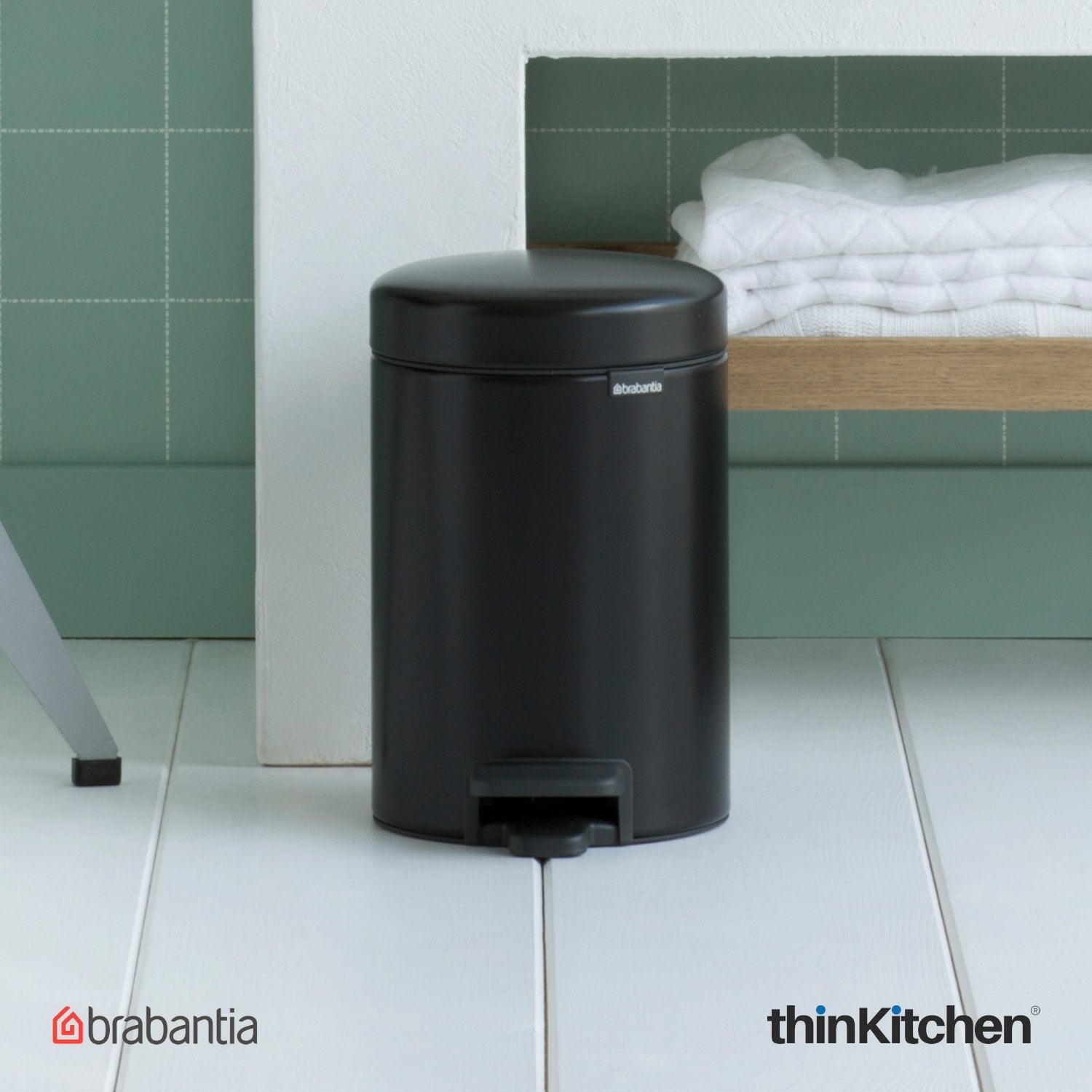 Brabantia, Waste Management, Dustbin, NewIcon Pedal Bin, 3 Litre, Plastic Bucket, Matt Black - 1