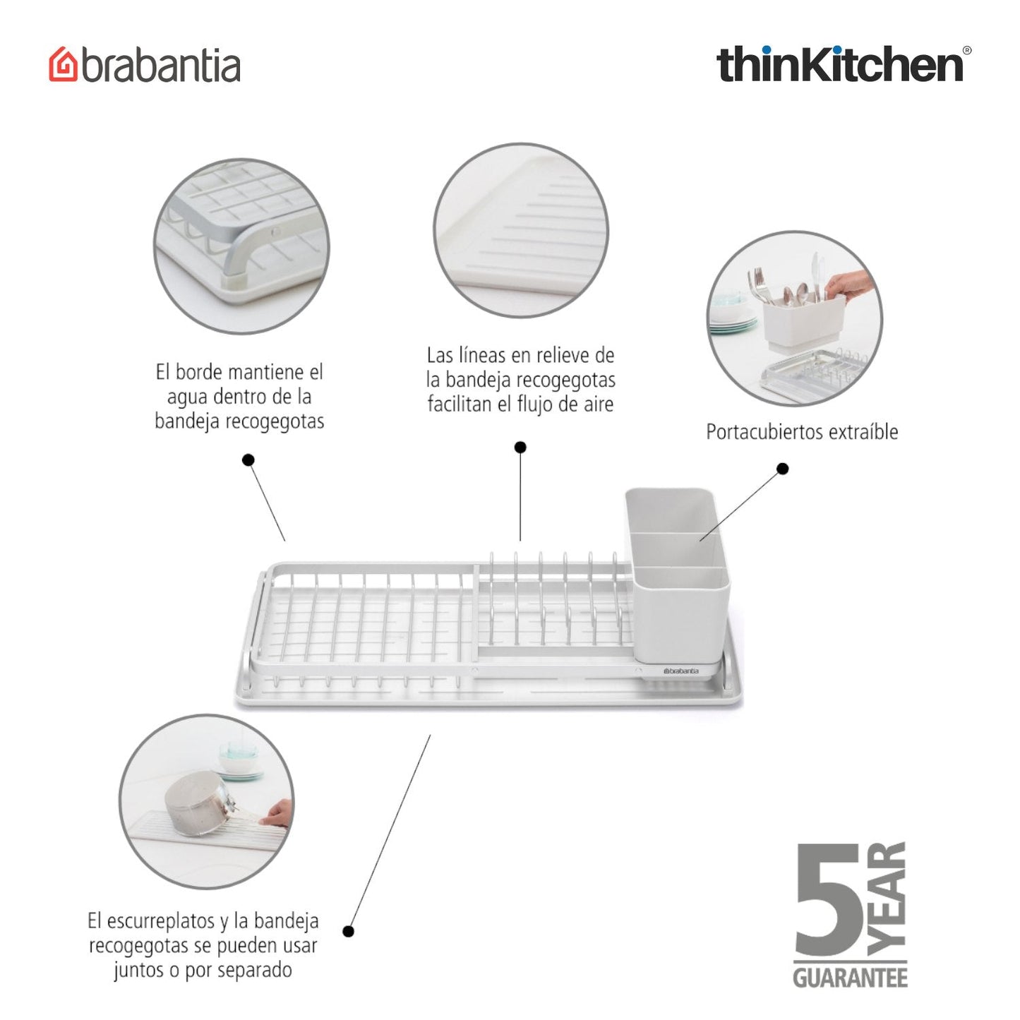 Brabantia Dish Washing Organising Compact Dish Drying Rack Light Grey