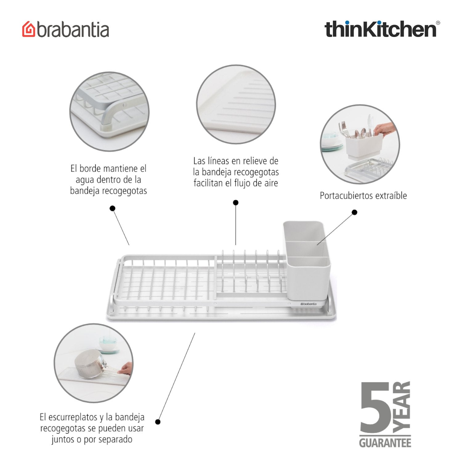 Brabantia Dish Washing Organising Compact Dish Drying Rack Light Grey - 8