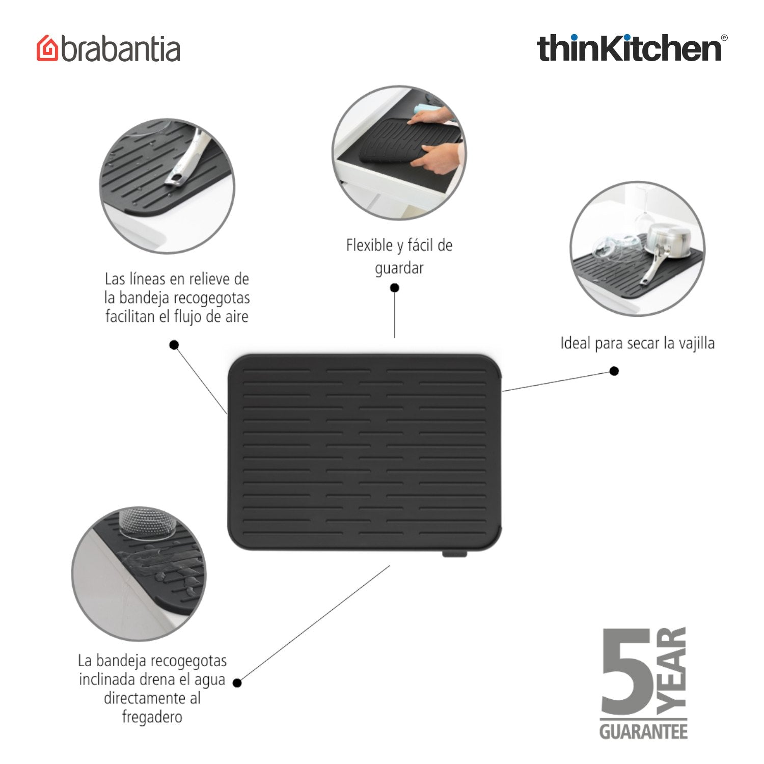 Brabantia Silicone Dish Drying Mat Dark Grey - 7