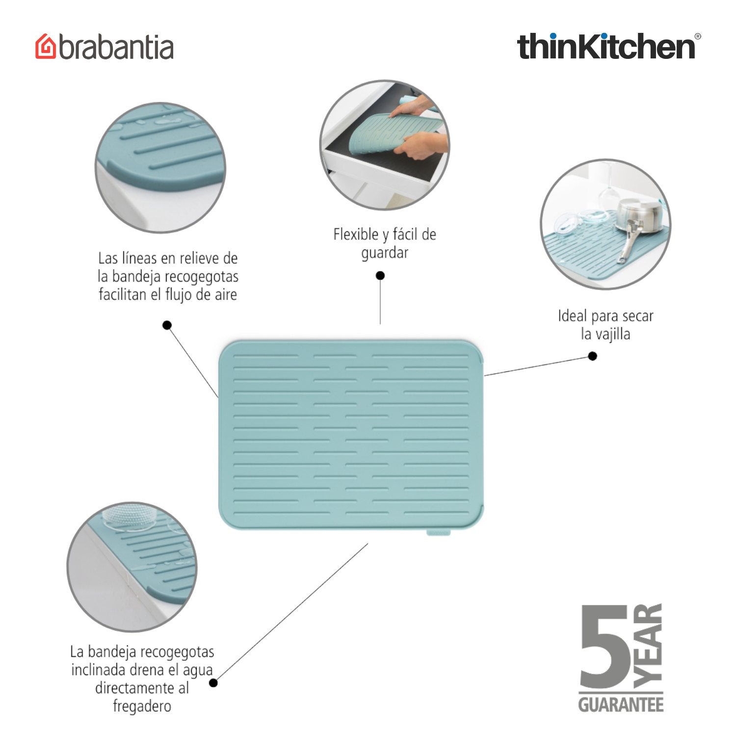 Brabantia Silicone Dish Drying Mat Mint - 8