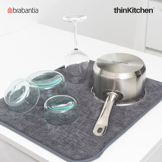 Brabantia Microfibre Dish Drying Mat – Dark Grey | Ultra-Absorbent Microfibre Drying Mat for Kitchen (47 × 40 cm) – Foldable, Quick-Dry & Machine-Washable, Protects Countertops and Reduces Chipping