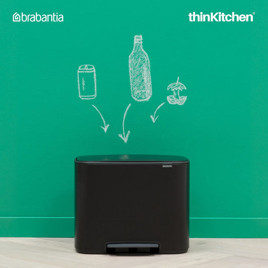 Brabantia, Waste Management, Dustbin, Bo Pedal Bin, 3 X 11 Litre, Matt Black