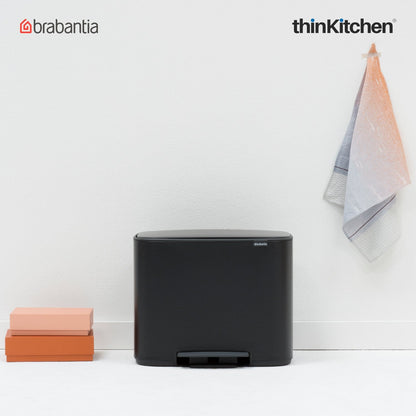 Brabantia, Waste Management, Dustbin, Bo Pedal Bin, 3 X 11 Litre, Matt Black