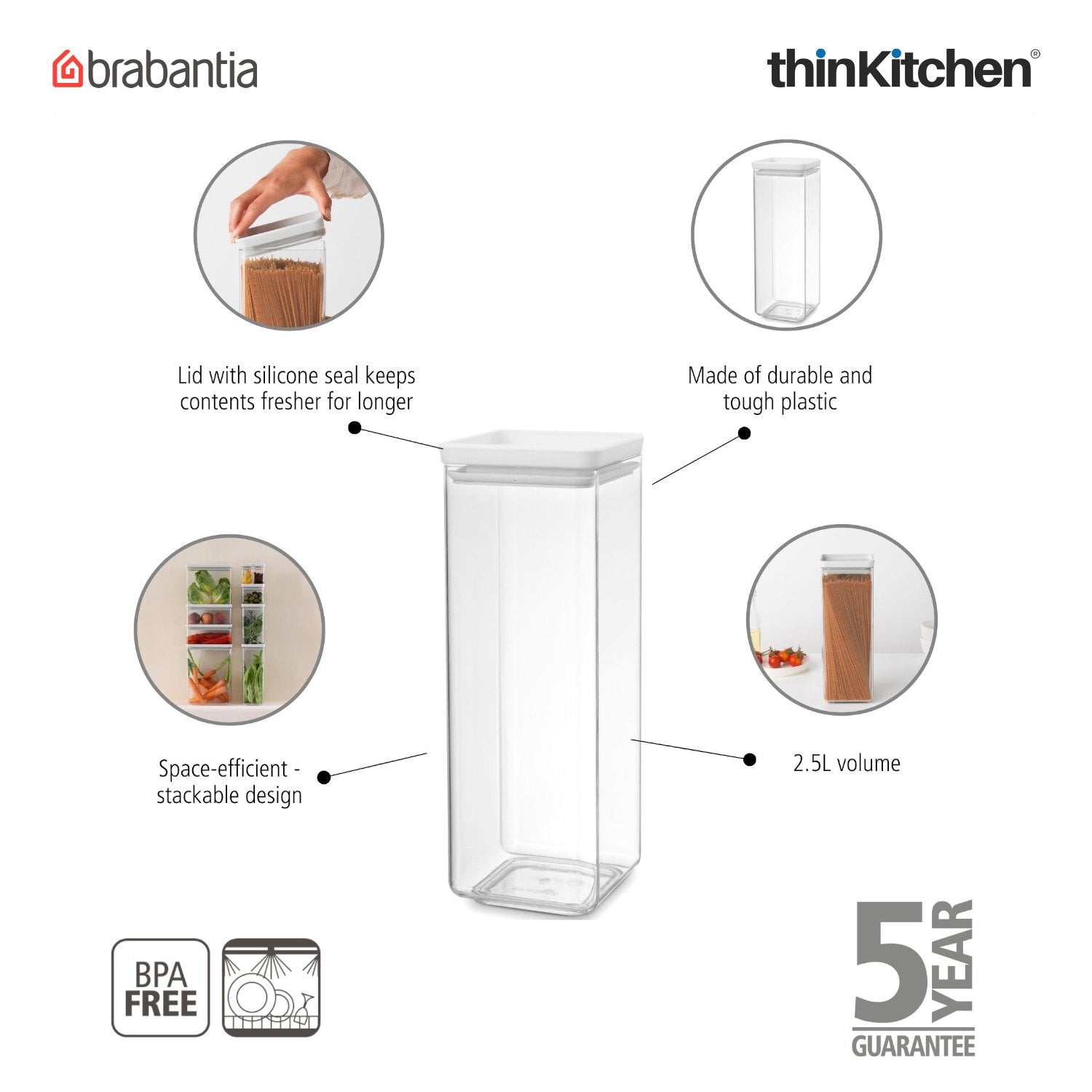 Brabantia Square Food Storage Canister 2 5 Litre 1 - 5