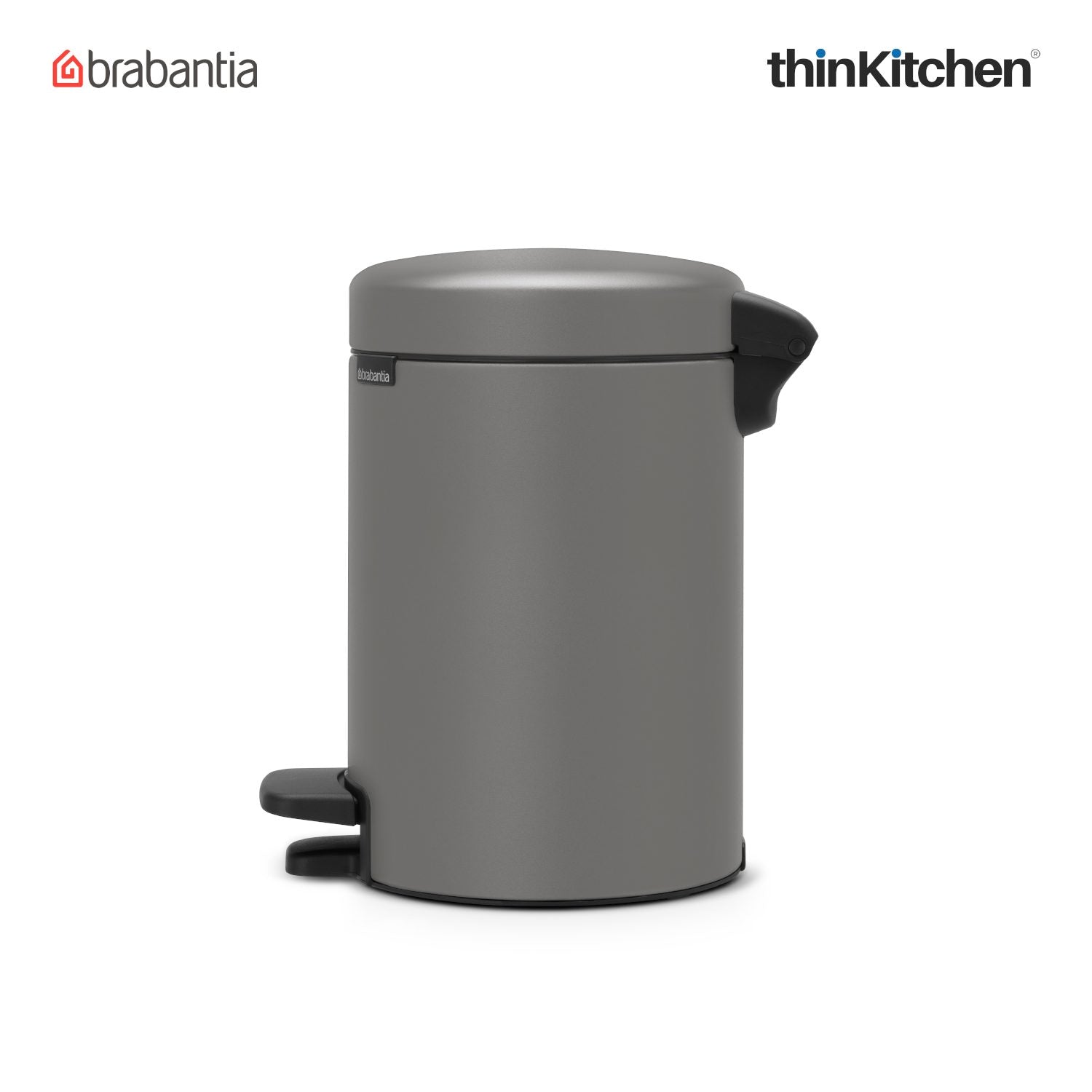 Brabantia, Waste Management, Dustbin, NewIcon Pedal Bin, 3 Litre, Plastic Bucket, Mineral Concrete Grey - 1