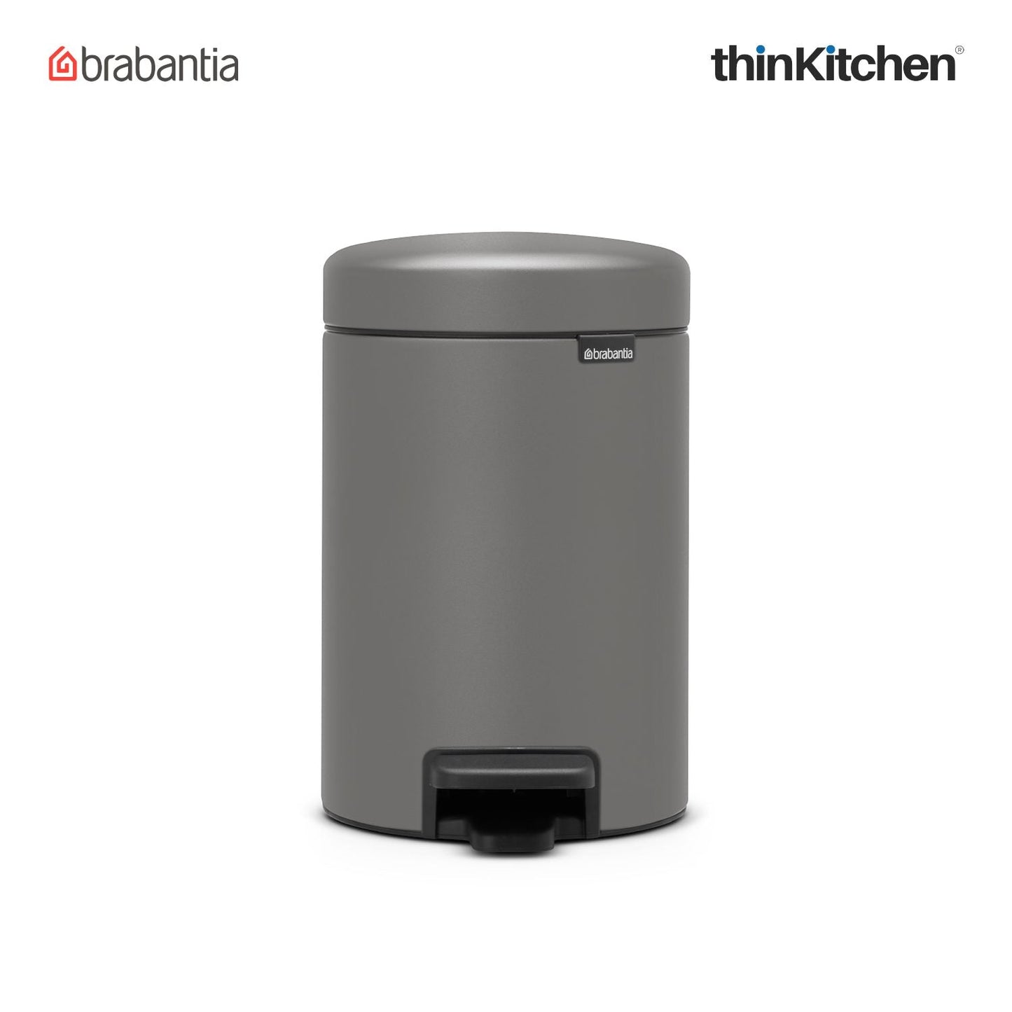 Brabantia, Waste Management, Dustbin, NewIcon Pedal Bin, 3 Litre, Plastic Bucket, Mineral Concrete Grey