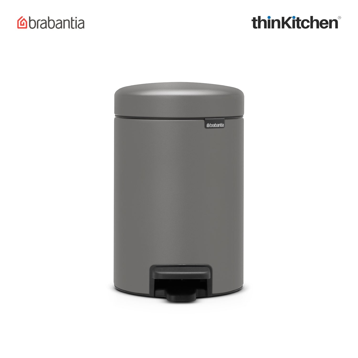 Brabantia, Waste Management, Dustbin, NewIcon Pedal Bin, 3 Litre, Plastic Bucket, Mineral Concrete Grey - 3