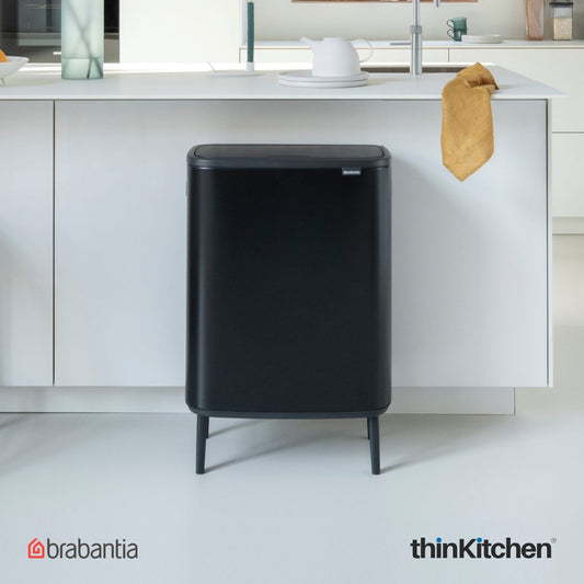 Brabantia, Touch Bins, Dustbin, Bo Touch Bin Hi, 2 X 30 Litre, Plastic Buckets, Matt Black