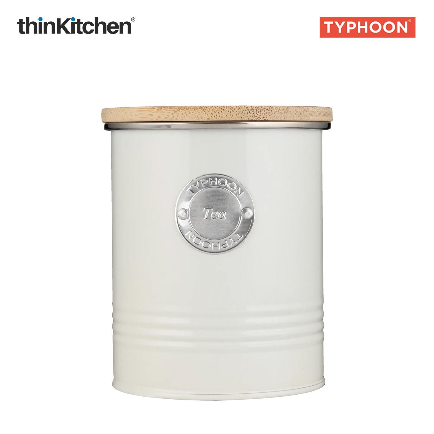 Typhoon Living Premium Tea Storage Canister  - Cream, 1 Litre|Airtight Metal Jar with Bamboo Lid, Kitchen Countertop Storage Container - 2