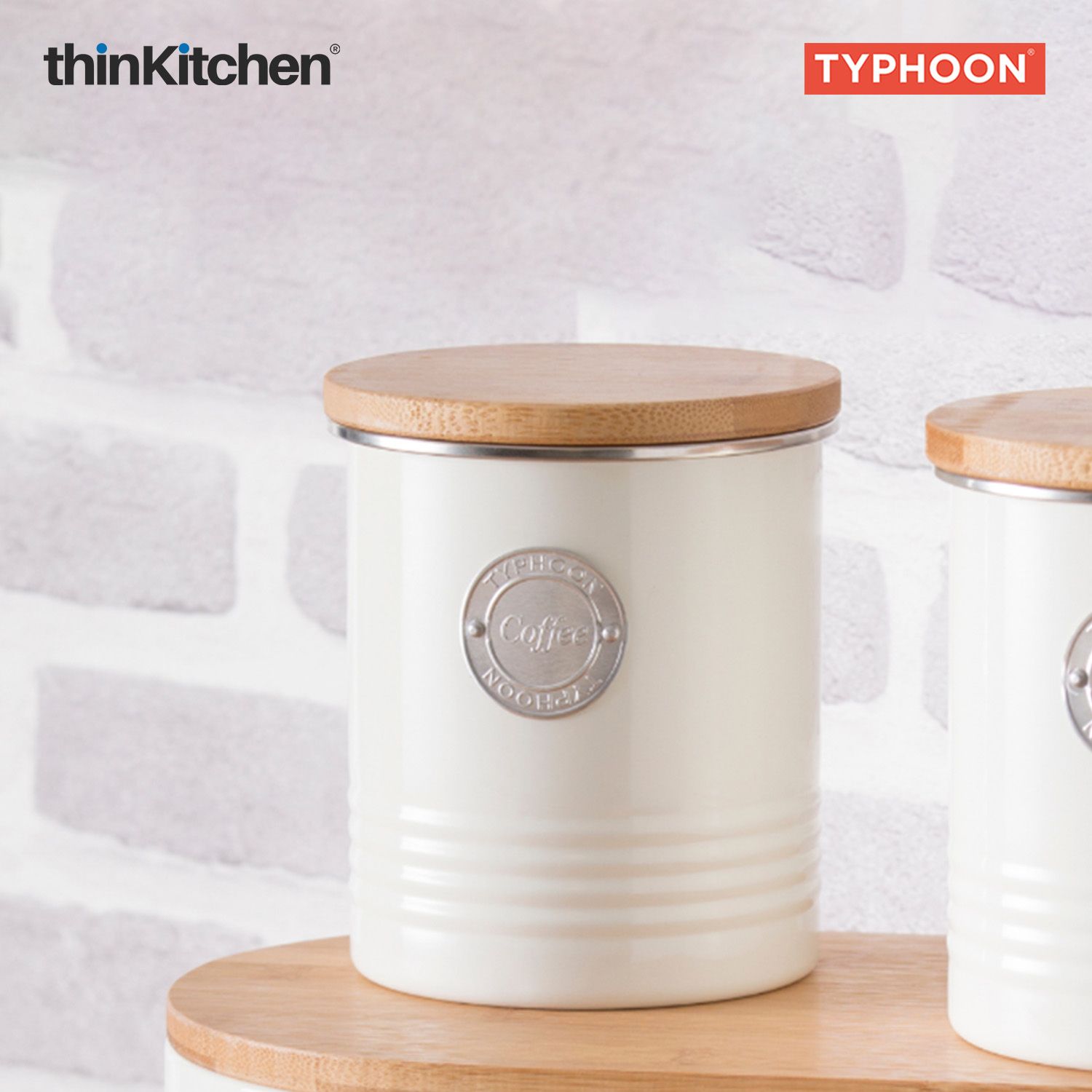 Typhoon Living Premium Coffee Storage Canister  - Cream, 1 Litre|Airtight Metal Jar with Bamboo Lid, Kitchen Countertop Storage Container - 4
