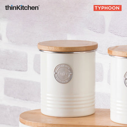 Typhoon Living Premium Coffee Storage Canister  - Cream, 1 Litre|Airtight Metal Jar with Bamboo Lid, Kitchen Countertop Storage Container