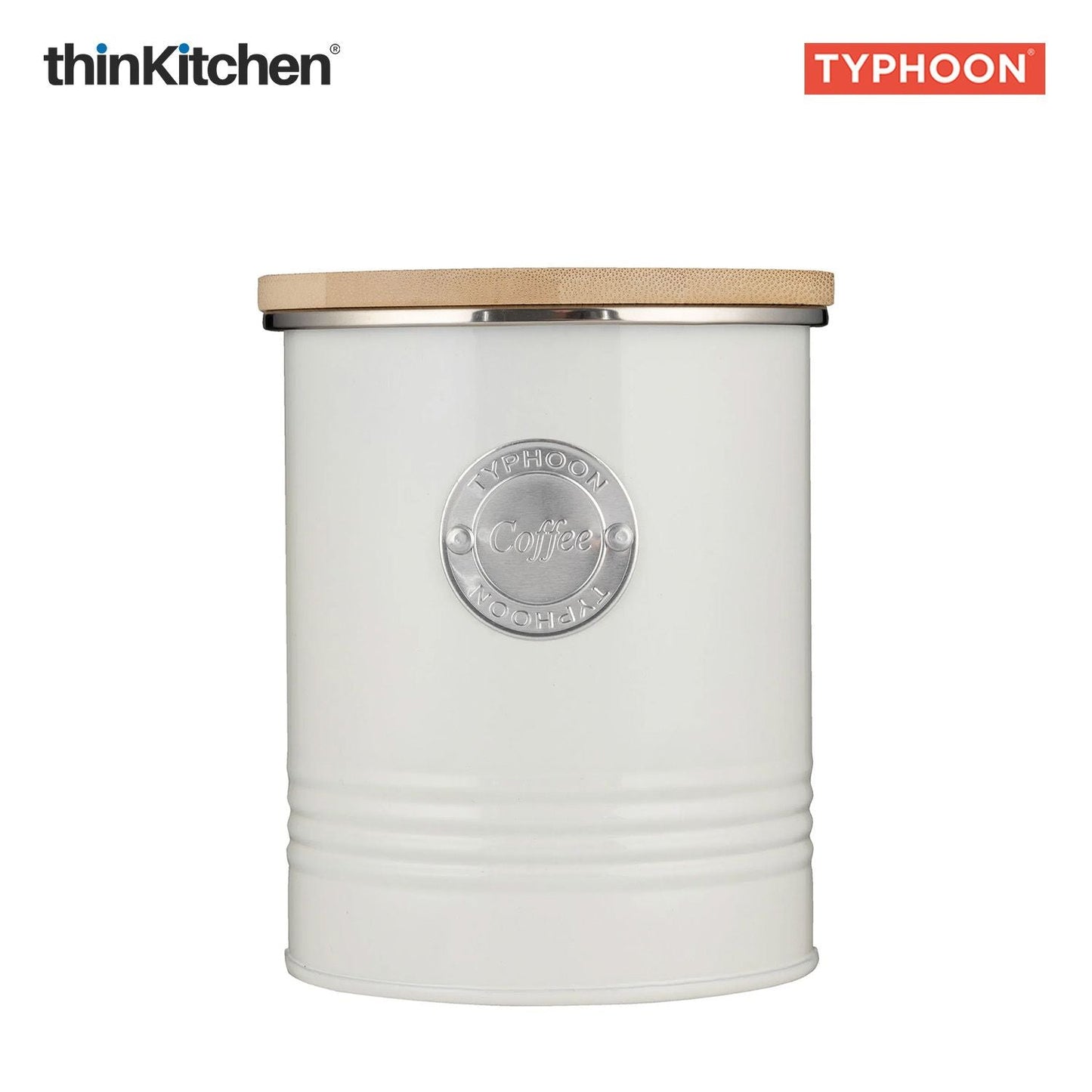 Typhoon Living Premium Coffee Storage Canister  - Cream, 1 Litre|Airtight Metal Jar with Bamboo Lid, Kitchen Countertop Storage Container