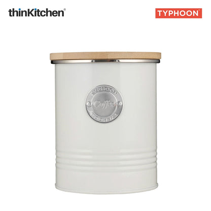 Typhoon Living Premium Coffee Storage Canister  - Cream, 1 Litre|Airtight Metal Jar with Bamboo Lid, Kitchen Countertop Storage Container