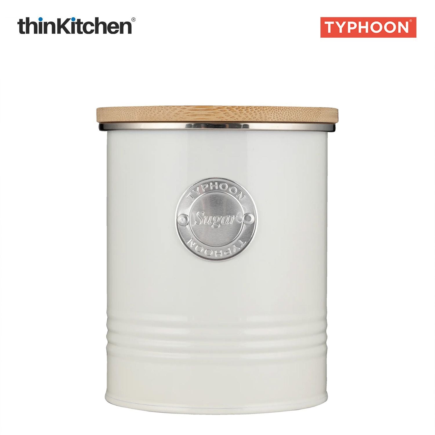 Typhoon Living Premium Sugar Storage Canister  - Cream, 1 Litre|Airtight Metal Jar with Bamboo Lid, Kitchen Countertop Storage Container - 1