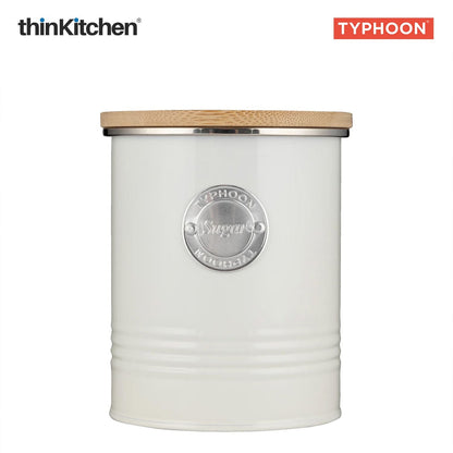 Typhoon Living Premium Sugar Storage Canister  - Cream, 1 Litre|Airtight Metal Jar with Bamboo Lid, Kitchen Countertop Storage Container