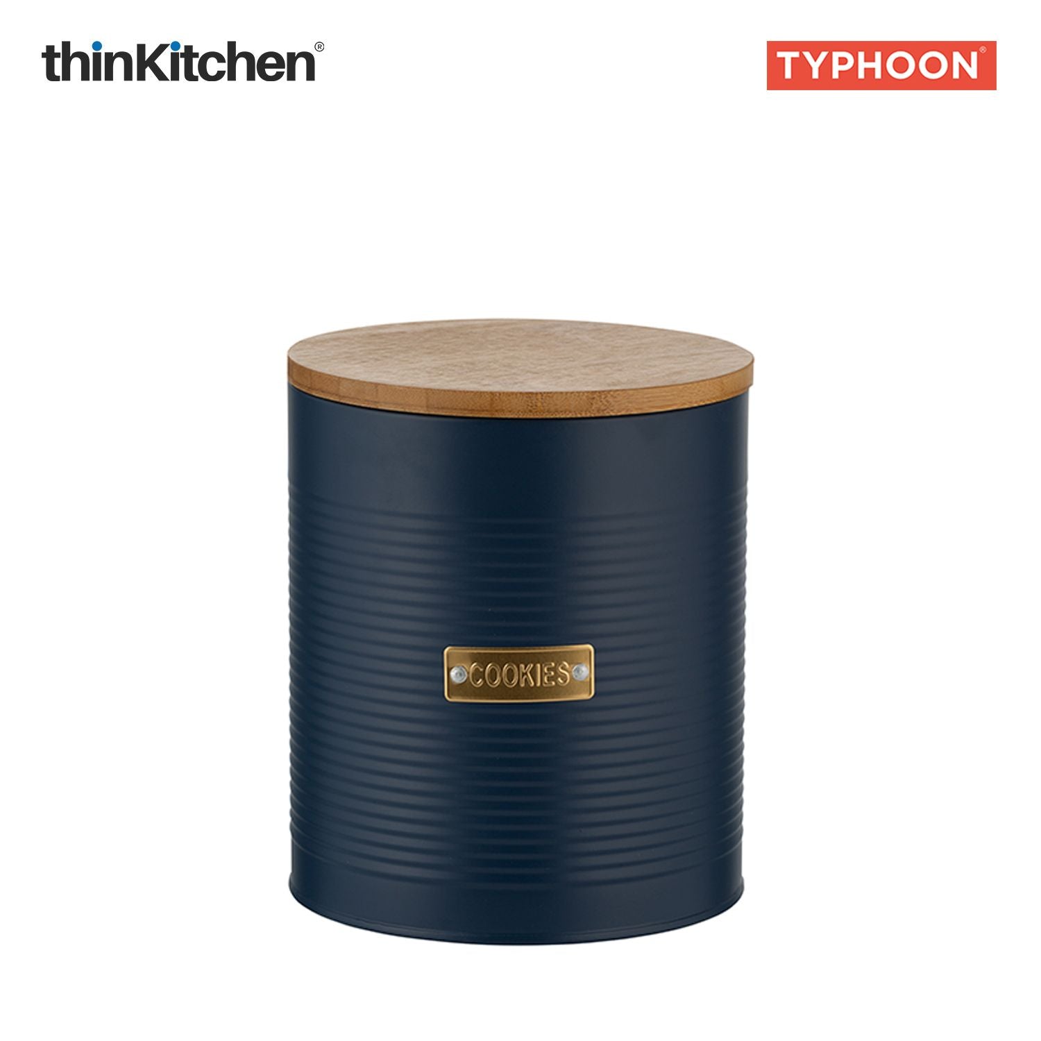 Typhoon Otto Premium Cookie Storage Canister  - Navy Blue, 3 Litre|Airtight Metal Jar with Bamboo Lid for Biscuits , Kitchen Countertop Storage Container - 2