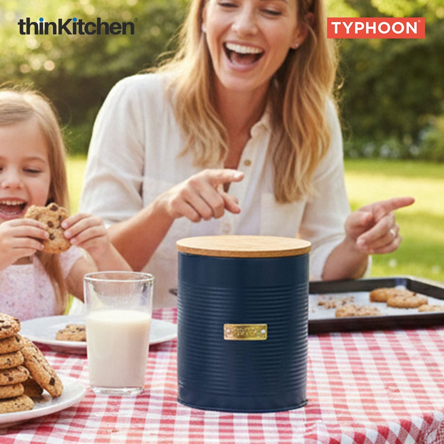 Typhoon Otto Premium Cookie Storage Canister  - Navy Blue, 3 Litre|Airtight Metal Jar with Bamboo Lid for Biscuits , Kitchen Countertop Storage Container