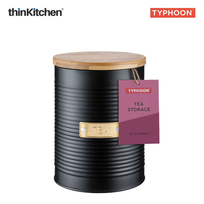 Typhoon Otto Premium Tea Storage Canister  - Navy Blue, 1 Litre|Airtight Metal Jar with Bamboo Lid, Kitchen Countertop Storage Container