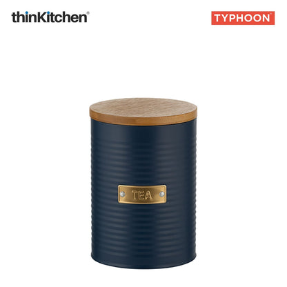 Typhoon Otto Premium Tea Storage Canister  - Navy Blue, 1 Litre|Airtight Metal Jar with Bamboo Lid, Kitchen Countertop Storage Container