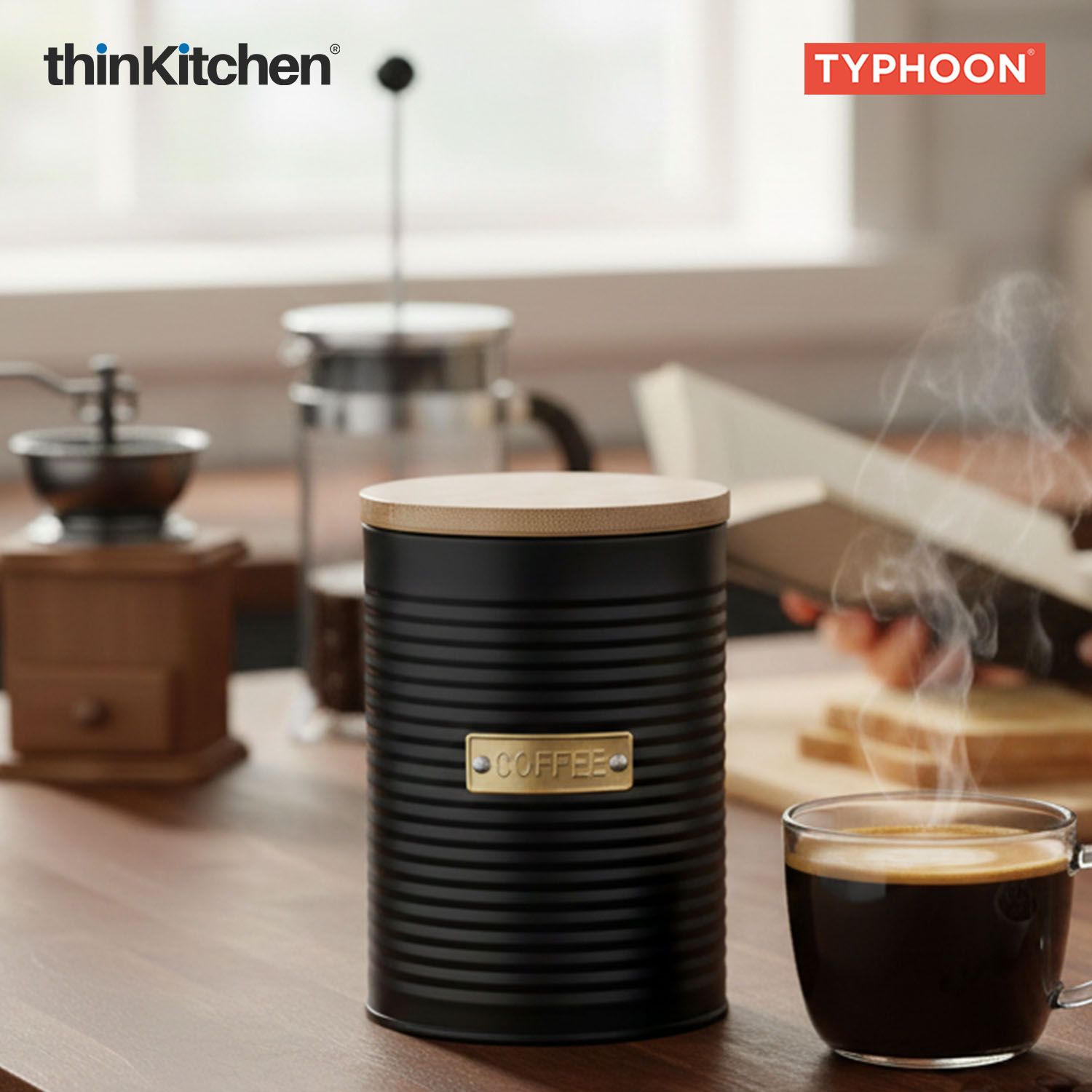 Typhoon Otto Premium Coffee Storage Canister  - Navy Blue, 1 Litre|Airtight Metal Jar with Bamboo Lid, Kitchen Countertop Storage Container - 5