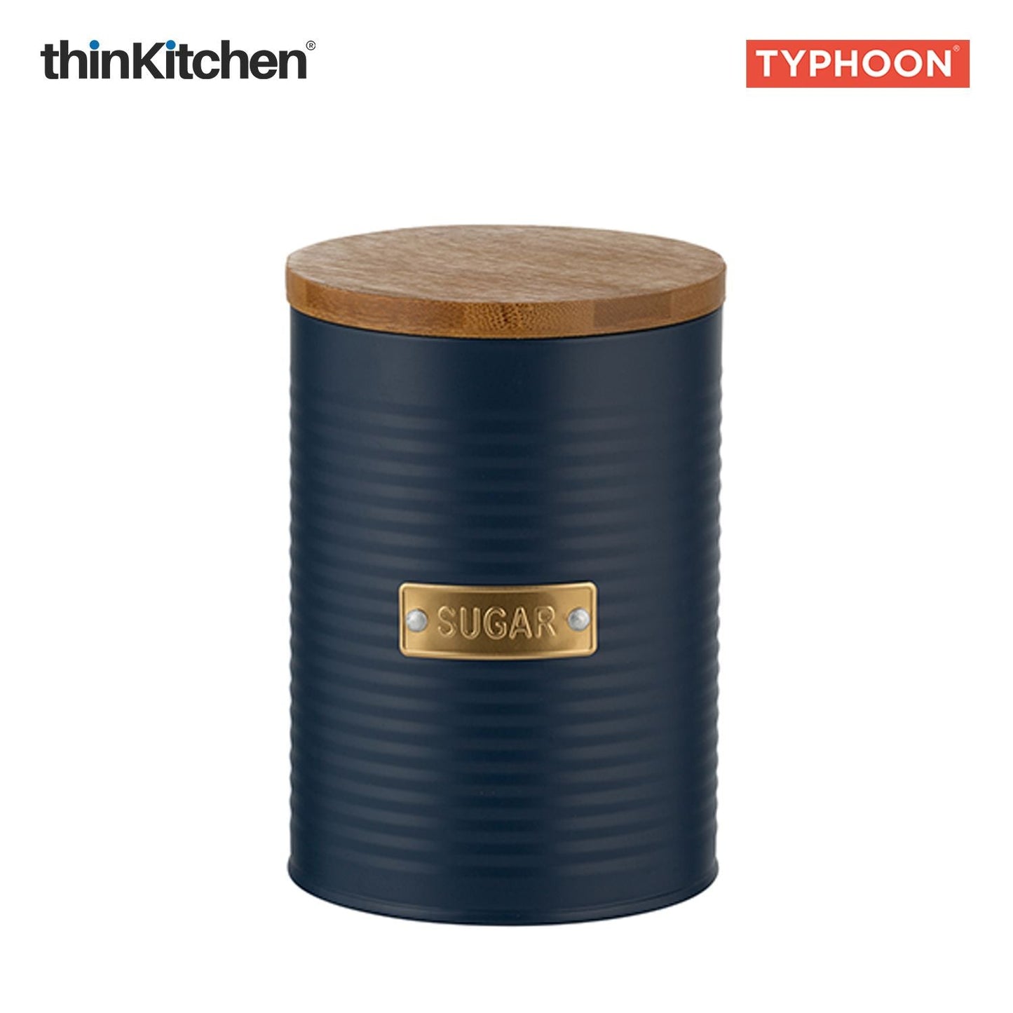 Typhoon Otto Premium Sugar Storage Canister  - Navy Blue, 1 Litre|Airtight Metal Jar with Bamboo Lid, Kitchen Countertop Storage Container
