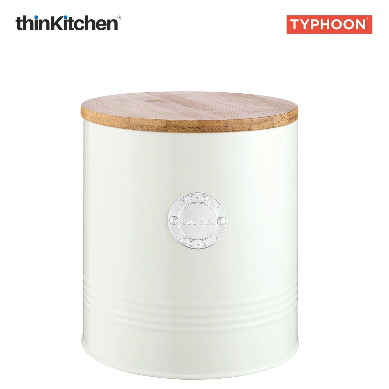 Typhoon Living Premium Cookie Storage Canister  - Cream, 3 Litre|Airtight Metal Jar with Bamboo Lid for Biscuits , Kitchen Countertop Storage Container - 2