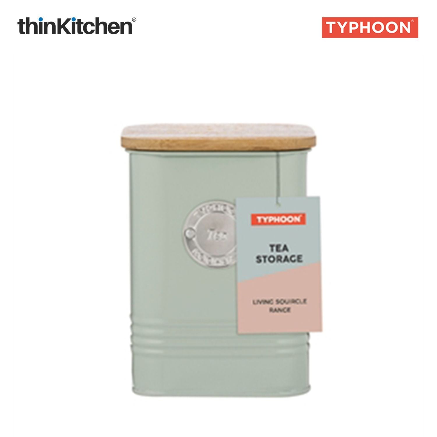 Typhoon Squircle Premium Tea Storage Canister  - Mint Green, 1.3 Litre|Square Airtight Metal Jar with Bamboo Lid, Kitchen Countertop Storage Container - 3