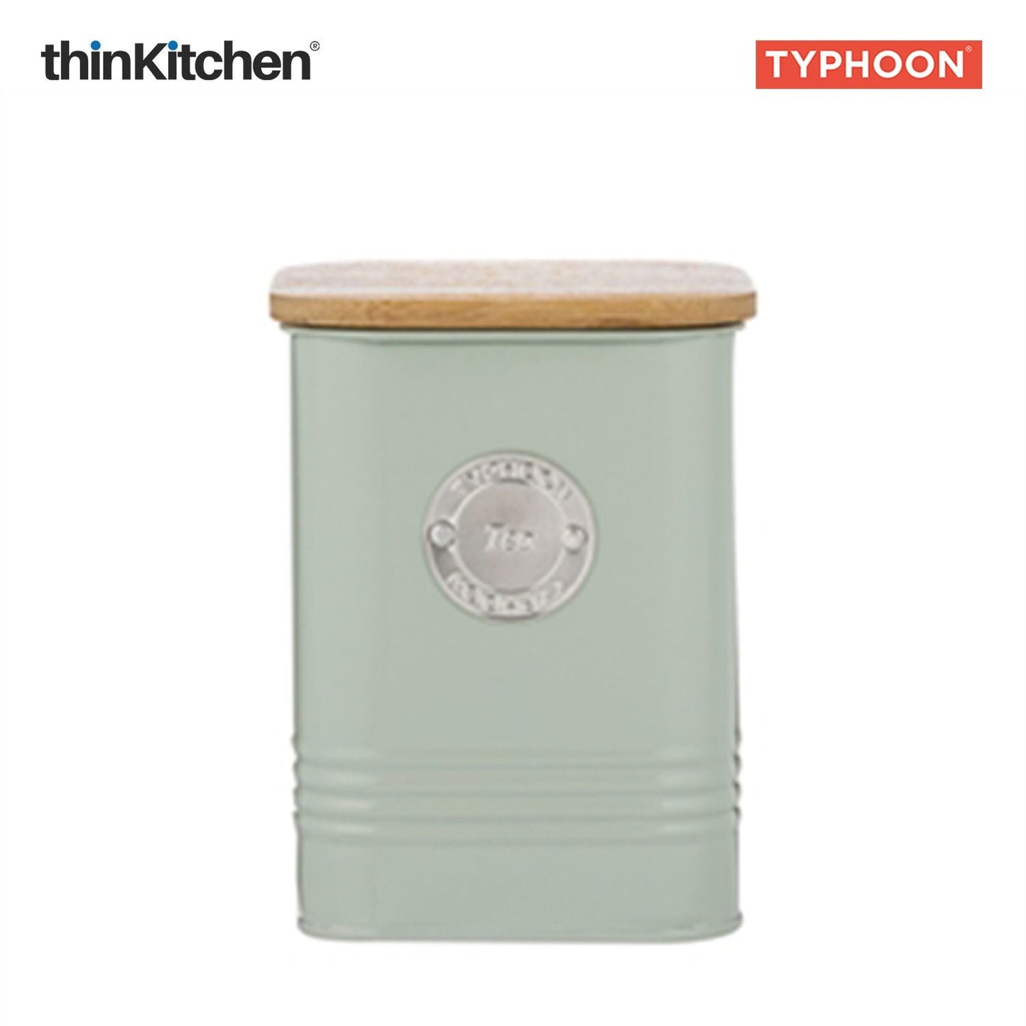 Typhoon Squircle Premium Tea Storage Canister  - Mint Green, 1.3 Litre|Square Airtight Metal Jar with Bamboo Lid, Kitchen Countertop Storage Container