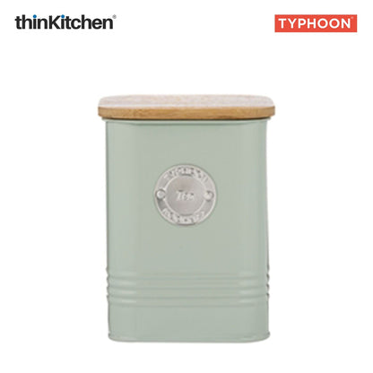 Typhoon Squircle Premium Tea Storage Canister  - Mint Green, 1.3 Litre|Square Airtight Metal Jar with Bamboo Lid, Kitchen Countertop Storage Container